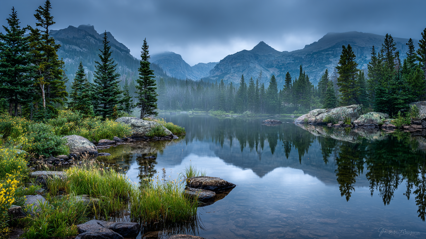 Rocky Mountain National Park alpine lake at dawn